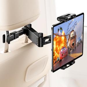 Tablet Holder for Car Headrest, ipad Car Holder Back Seat [3 in 1 Extension Arm], 360 Rotating Adjustable Road Trip Essentials for 4.7-11" iPad Pro, Air, Mini, Galaxy, Fire