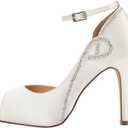 ERIJUNOR Women Peep Toe Side Open Rhinestones Comfortable Platform Satin Bridal Wedding Party Shoes (White) 8