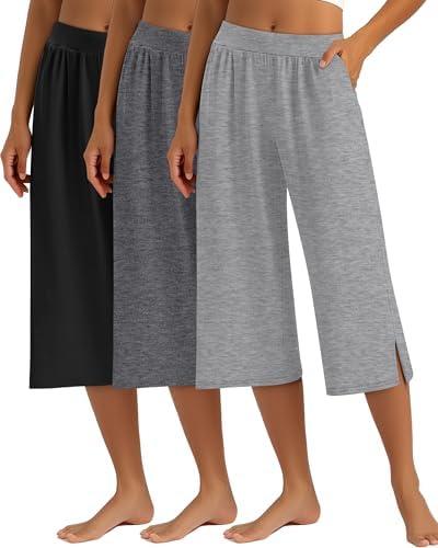 Locoowai 3 Pack Women's Capri Pants Capri Joggers Loose Cropped Workout Sweatpants Running Lounge Pants with Pockets. Medium