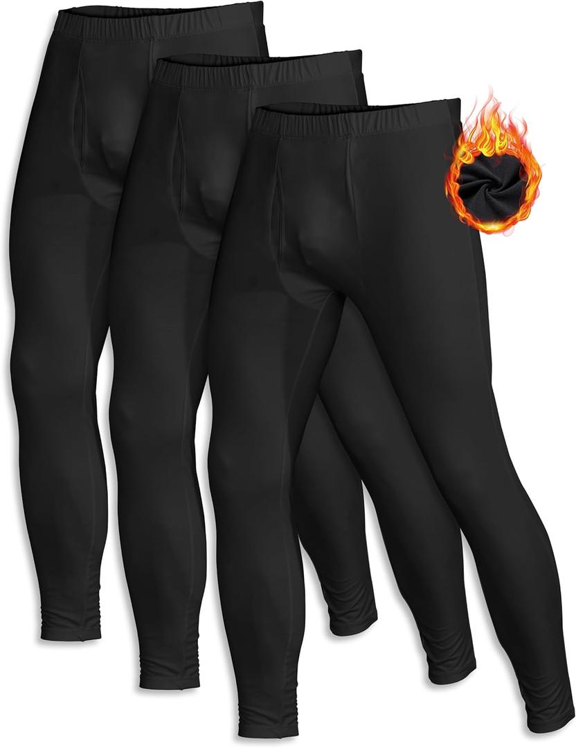 ZUTY 3 Pack Men's Thermal Underwear Bottom Fleece Lined Pant Long Johns Leggings for Men Base Layer for Cold Weather (Medium, Black-black-black)