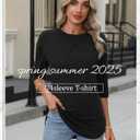 Riyiper 3 Pack Elbow Length Tee Shirts for Women 3/4 Sleeve Tunic Tops Round Neck Fall Curved Hem Leggings Blouse (S)