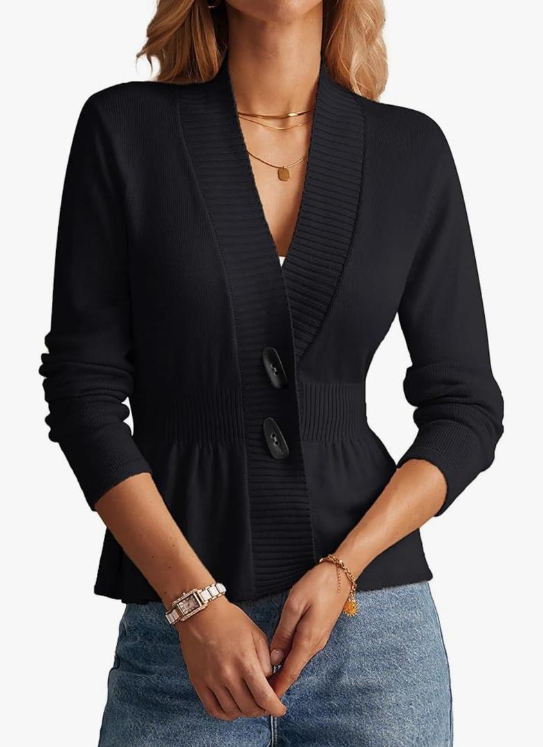 GRACE KARIN Women Cardigan Sweaters 2025 Fall,Long Sleeve Cropped Sweater Coat Trendy,Button Front Peplum Tops Lightweight L