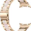 Wearlizer Stainless Steel Bands Compatible with Samsung Galaxy Watch 8 Band 40mm 44mm/Watch 8 Classic 46mm for Women Men, No Gap One-Click Dressy Metal Fashion Rose Gold Bracelet with Resin Inlay