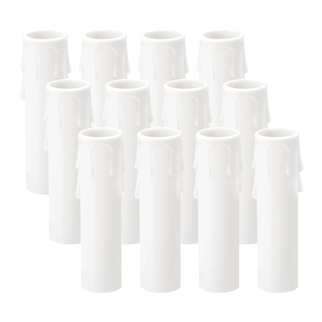 PATIKIL 3.5 Inch Tall Candle Covers Sleeves, 12Pcs Plastic E12 Chandelier Socket Sleeves Drip Candle Socket Covers Bulb Light Base Holder for Crystal Candle Lamps, White