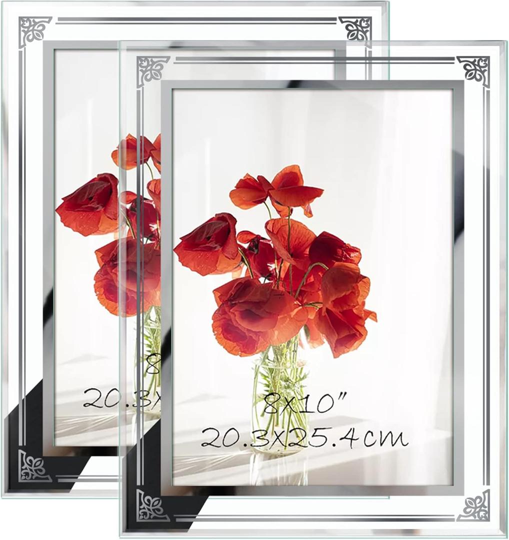 HORLIMER 8x10 Picture Frame Set of 2, Glass Photo Frame 8 by 10 for Tabletop, Horizontally or Vertically (Clear-2 Pack)