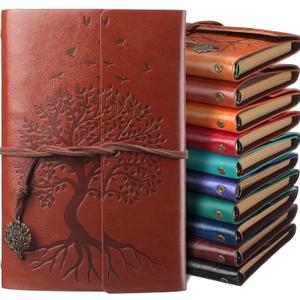 PU leather Journal notebooks Tree Life Bound Journals Diary Vintage Refillable Blank Notebook Retro Leather Notebook Blank Loose Leaf Travelers Journal for Women Men, 7 Inch (Vivid Color,10 Pcs)