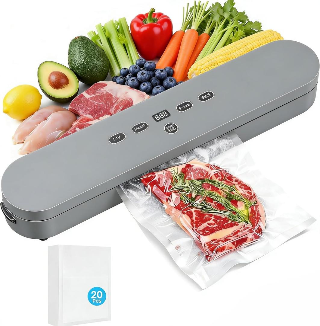 75kPa Compact Vacuum Sealer for Food, 4-in-1 Food Sealer with Digital Timer, Perfect for Freezer Storage