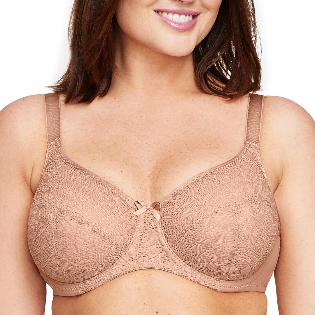 Glamorise Women's Lace Comfort Wonderwire Bra Underwire #9855 (Beige, 42F)