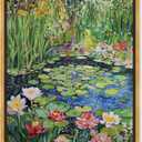 Impressionist Pond Framed Impressionism 1 Piece Canvas Wall Art/Monet And Van Gogh Inspired Art, 31.5" x 37.5", Gold Frame