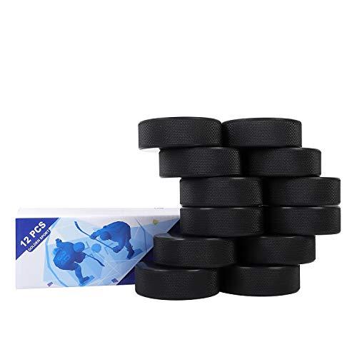 AceFox  Ice Hockey Pucks, 12pcs, Official Regulation, for Practicing and Classic Training, Diameter 3", Thickness 1", 6oz, Black