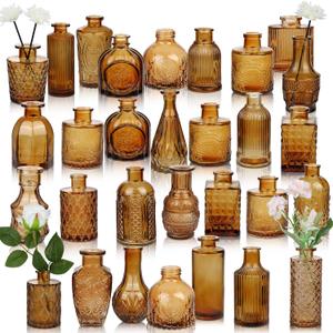 Bud Vase Set of 30 in Bulk Amber Glass Bud Vase 30 Pack Bud Vases for Centerpieces Vintage Amber Mini Flower Vases for Home Centerpieces Wedding Decorations