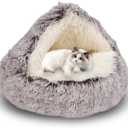 ShinHye Cozy Cat Bed - Round Plush Fluffy Hooded Cave, Indoor/Outdoor, Waterproof & Washable (20x20inch, Coffee)
