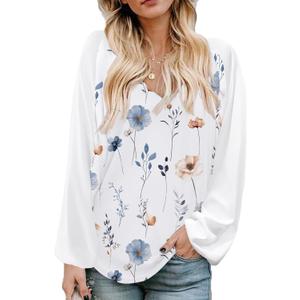 Beyove Boho Tops for Women Long Sleeve V Neck Fall Shirts Bohemian Fashion Hippie Western Dressy Casual Blouses (L)