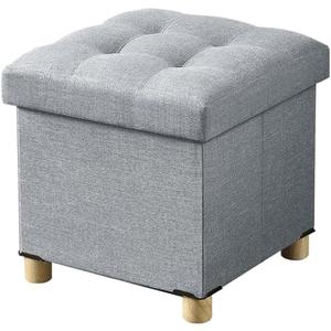 BRIAN & DANY Ottoman with Storage, Small Storage Ottoman for Dorm, Linen Folding Ottoman Foot Stool with Legs for Living Room and Bedroom, 15"x15"x15" - Light Gray