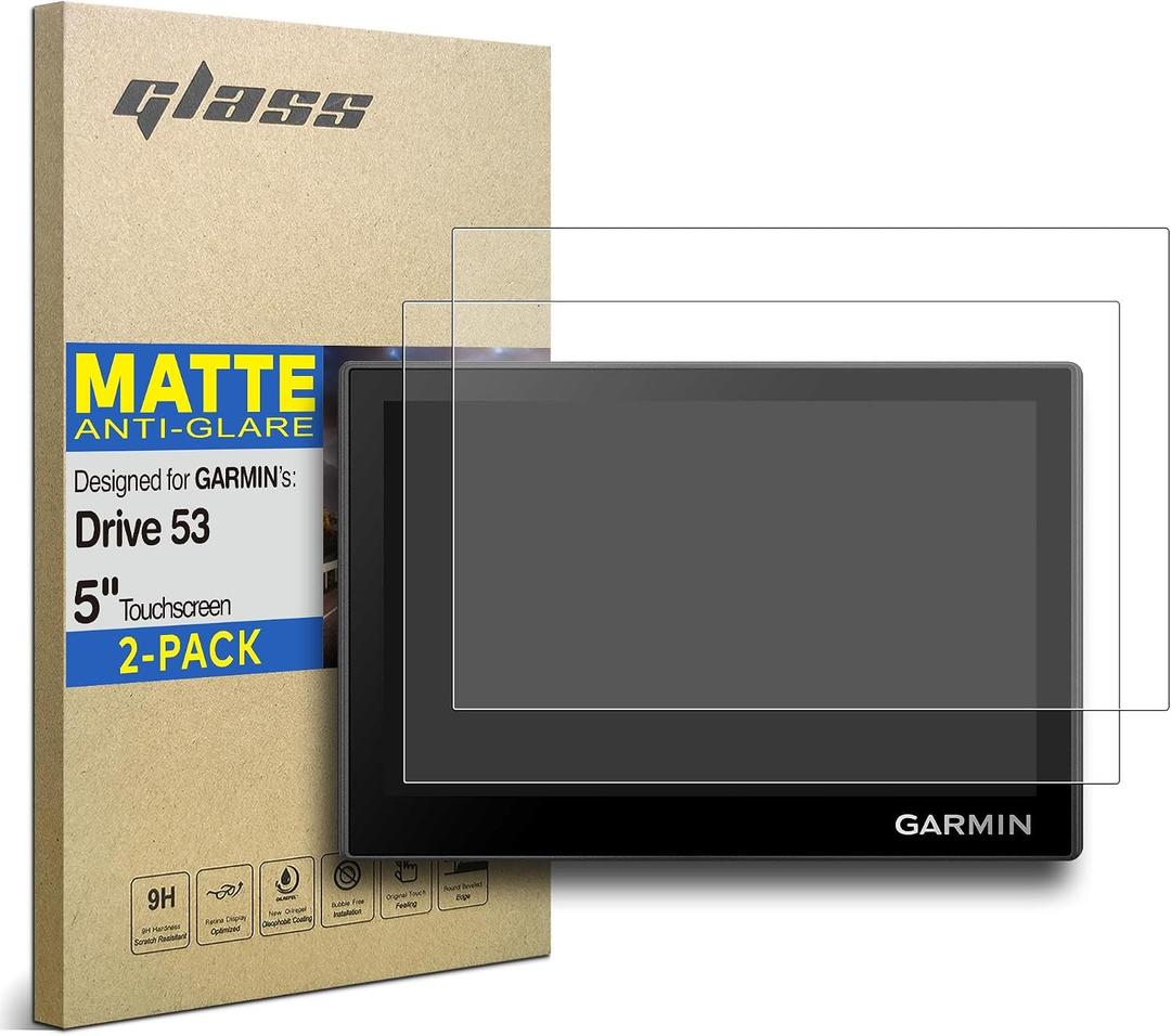 [2-PACK] Premium Tempered Glass Screen Protector Designed for Garmin Drive 53 Car GPS Navigator 5-Inch Touchscreen Anti Finger Print/Glare (Matte)