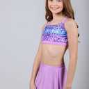 Cutemile Girls 2 Piece Tankini Swimsuit Summer Boyshort Bathing Suit with Beach Skirt Swimwear (16T, Purple)