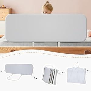 Q-MIULIKE Baby Bed Rail for Toddlers Portable Foldable 27 Height Adjustable Travel Toddler Bed Rails Easy to Install Suitable for Full King Queen Twin Bed Sizes (Grey 105cm, 1 Piece)