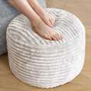 SHOUREN Stuffed Round Ottoman,Corduroy Pouf Ottoman Foot Rest with Foam Filling,Pouf Storage Ottoman Footstool for Living Room,20 X 15 Floor Poufs for Couch - 20 X 15 Inches,Beige