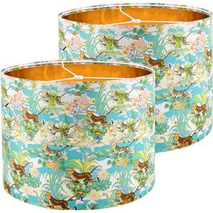 YUNLIAN Medium Lamp Shades Set of 2,Fabric Plant Pattern Drum Shade for Floor Lamp Replacement,Table,Animal Shade.Living Room,13 "Top x 13" Bottom x 10 "High,Round Lampshade",Need To Assemble