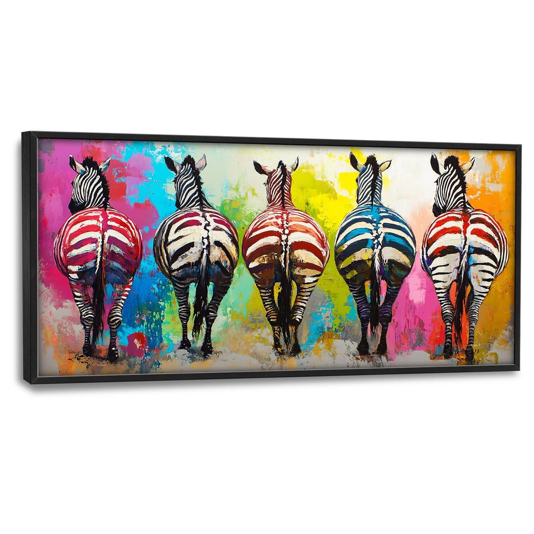 Zebra Wall Art, Funny Graffiti Zebras Pictures Wall Decor, Colorful Animal Canvas Prints Paintings,Large Abstract Framed Artwork for Living Room Bedroom Office Bathroom Dining Room 60"x 30"