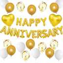 Anniversary Decorations White Gold, Happy Anniversary Foil Balloon Banner with Confetti, Latex, Foil Heart Balloons for Celebrations, Surprise Events, Romantic Night Weddings