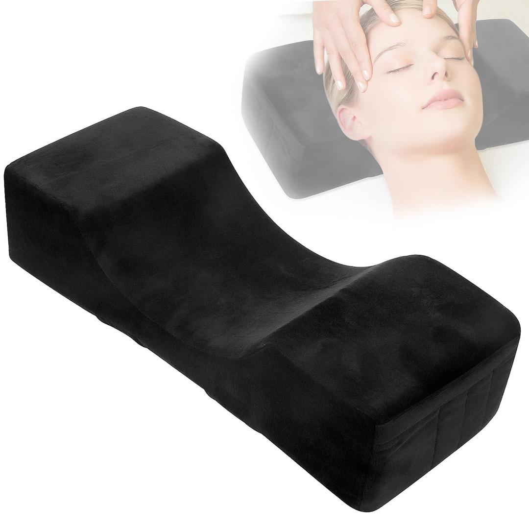 Beauty Salon Eyelash Extension Velvet Lash Pillow Beauty Salon Memory Foam Neck Pillow for Lash Extension Grafting Make Up Side Pockets for Tools(Black)