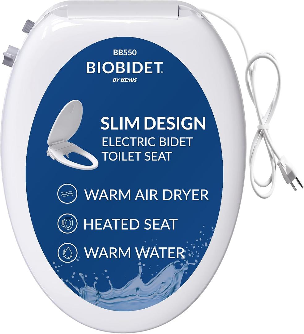 Bio Bidet BB550 Heated Bidet Seat with Warm Water Wash & Air Dryer, Night Light, Low Profile Design, Elongated