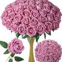 50 PCS Roses Artificial Flowers, Realistic Fake Roses with Long Stems Silk Flowers for DIY Wedding Bouquet Party Celebration Home Bridal Shower Decoration Valentine's Day Gift for Her Wife, Dusty Rose