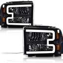 PIT66 LED Headlight Assembly Compatible with 2005-2007 Ford F250 F350 F450 F550 Super Duty /2005 Excursion (Not Fit Sealed Beam Headlight model) Headlamp Clear Lens Black Housing Amber Reflector