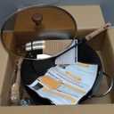 WANGYUANJI Carbon Steel Wok with Lid, 12.6" Hammered Stir Fry Pan with Helper Handle & Iron Spatula, Thickened Heavy Duty Flat Bottom Wok for Induction, Electric & Gas Stoves, Metal Utensil Safe