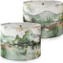 Hortsun Drum Lamp Shades Set of 2, Medium Mountains Country Fabric Lampshades for Table Lamps Wall Floor Lamps 13 x 13 x 10 Inch Spider Easy Assembly Replacement with Lampshades Lamp Shade Harp Holder