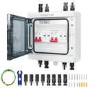 2 String 1000V Solar Disconnect Switch PV Combiner Box, 63A DC Circuit Breaker Box with Surge Protector and Solar Panel Connectors, IP65 Waterproof Plug-and-Play