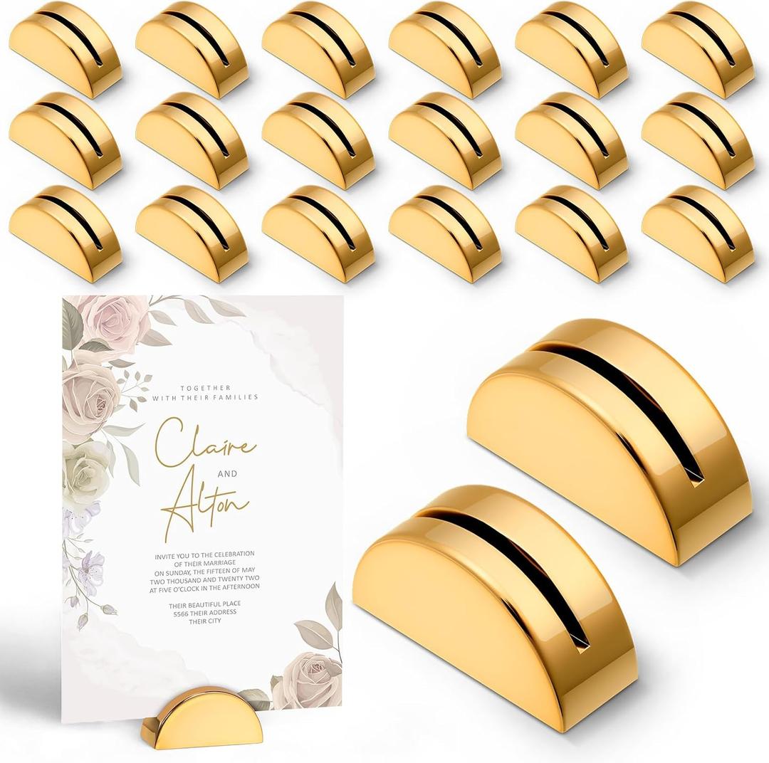 Vicenpal 20 Pcs Gold Table Number Holders Wedding Acrylic Card Place Holders with Card Slot Table Sign Display Stands for Photo Menu Office Meeting Restaurant Wedding Party Events (Semicircular)