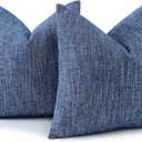 decorUhome Spring Chenille Decorative Throw Pillow Covers 18x18 Set of 2, Farmhouse Textured Square Neutral Solid Accent Pillow Covers for Couch Sofa Bed Living Room Home Decor, Navy Blue