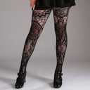 W-ZEST Tights for Women High Waist Fishnet Stockings Lace Leggings Floral Lace Pantyhose (US, Alpha, One Size, Regular, Regular, Blacksun god)
