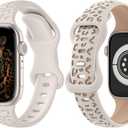 MoKo 2Pack Watch Band Compatible with Apple Watch Ultra/Ultra2 49mm/Series 10/9/8/7/6/5/4/3/2/1/SE 38/40/41/42/44/45/46mm,Slim Leopard Engraved Silicone Strap Adjustable Wristband