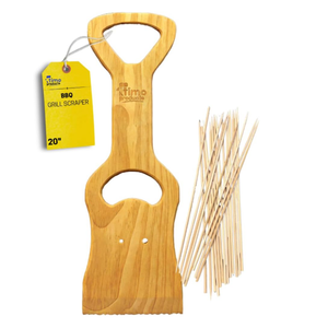 Premium Wood Grill Scraper - Wooden BBQ Grill Scraper, Barbecue Cleaner Tool, Enjoy Safe & Bristle Free Barbecue for Outdoor Grill |Includes 12" Bamboo Skewers (100 Pcs)
