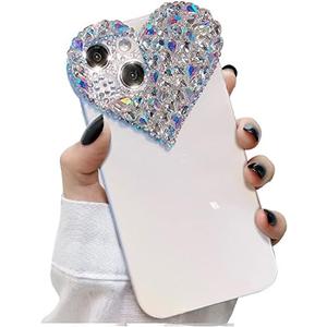 YueTSKY Glitter Case for iPhone 15 Plus 6.7”, Cute Sparkle Shiny Bling Phone TPU Bumper Cover with Girly Bling Diamond Rhinestone, 3D Aesthetic Heart Gems Case for Women Girls, Clear