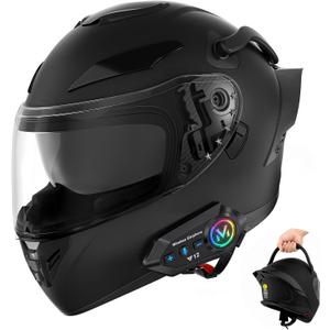 Full Face Motorcycle Helmets with Bluetooth DOT | Motorcycle Helmet for Adults Men and Women, Dual Visor, Handle Design, L