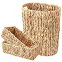 BSSN Water Hyacinth Trash Can 15L & Toilet Tank Basket,Natural Wicker Waste Bin with 2 Multifunctional Organizer Baskets for Bathroom, Toilet, Kitchen, Bedroom, Office, Balcony Decor