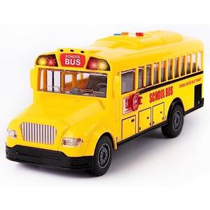 ArtCreativity Yellow School Bus Toy with Flashing Lights & Sound, Friction Powered 1/16 Scale School Bus Toy for Kids with 4 Sounds & Lights, Back & Side Doors Open, Easter Gifts for Kids Ages 3+