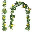 2 Pcs Artificial Lemon Garlands, 6.6 ft Faux Greenery Vines, Fake Fruit Vines with Lemons, Flowers, and Leaves, Spring Fruit Garlands for Indoor Outdoor Wedding Home Door Wall Decoration