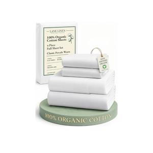 LANE LINEN 100% Organic Mercerized Cotton Pre Washed Full Size Bed Sheets, Soft & Comfy Low Pill Fade Resistance Fully Elasticized Oeko Tex Certified 15" Deep Pocket Full Sheet Set - White