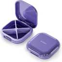 ONTERATE Small Pill Case, Travel Pill Organizer, Small Pill Box, Pill Container for Purse 4 Compartments, Daily Compact Travel Medicine Holder for Vitamins Medication (Purple)