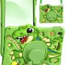 Boaretiu for Galaxy Tab A9 Plus 11 Inch 2023 Case - Cute Cartoon with Shoulder Strap & Rotating Stand for Boys Girls Teens Soft Silicone for Samsung A9+ Tablet Case, Green Dinosaur