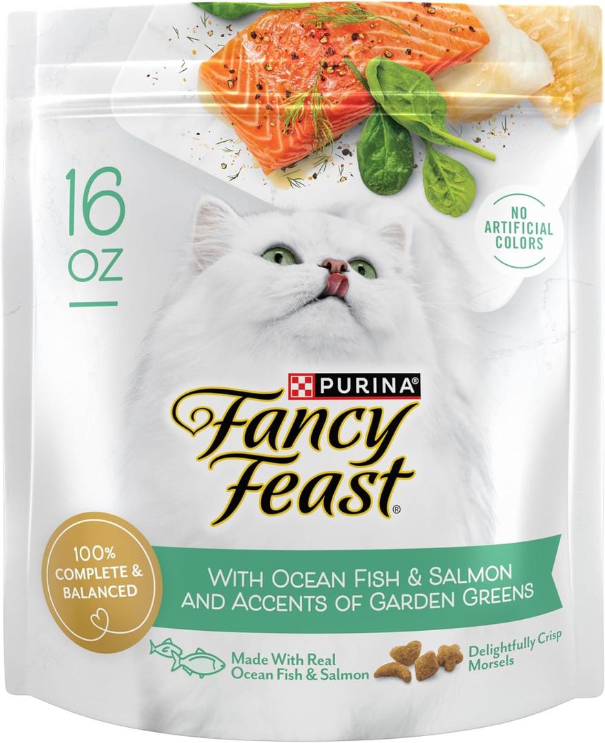 Purina Fancy Feast Dry Cat Food with Ocean Fish and Salmon - (Pack of 4) 16 oz. Bags BB 10/2026