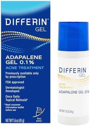Differin Acne Treatment Gel, 90 Day Supply, Retinoid Treatment for Face with 0.1% Adapalene, Gentle Skin Care for Acne Prone Sensitive Skin, 45g Pump (Packaging May Vary)