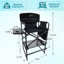 Tall Folding Director Chair 30.7" Seat Height Foldable Bar Stool for Makeup Artist Face Painting with Side Table Carry Bag and Cosmetic Bag Supports 350LBS