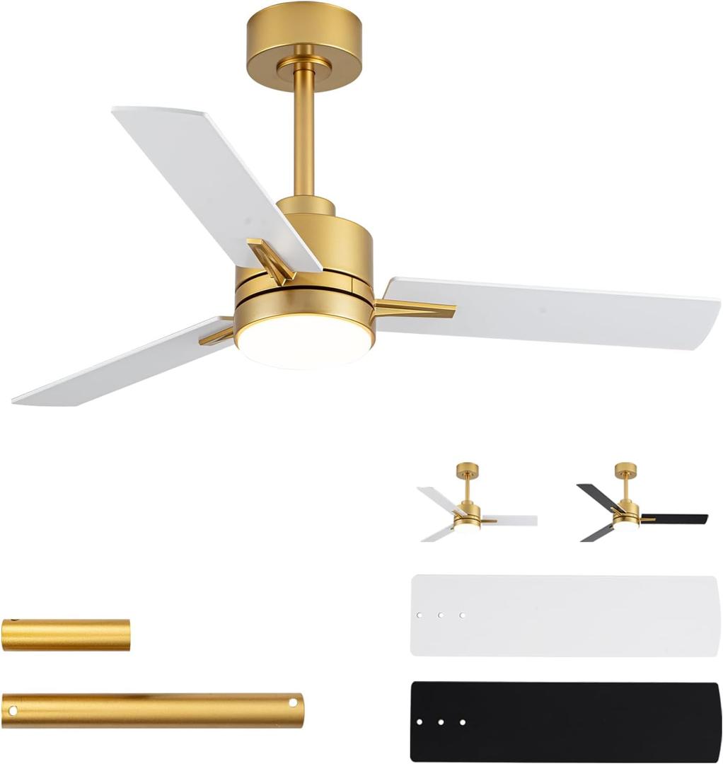 42'' Ceiling Fan with Lights and Remote, Low Profile Modern Ceiling Fan Gold, 6 Speed, Reversible, 3000k-6000k LED, Quiet DC Motor for Indoor Outdoor Bedroom Living Room