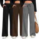 Riyiper 3 Pack Women Wide Leg Sweatpants Drawstring Straight Pants Elastic Waist Joggers Open Bottom Sweatpants with Pockets(Dark Gray, Coffee, Black,XL)